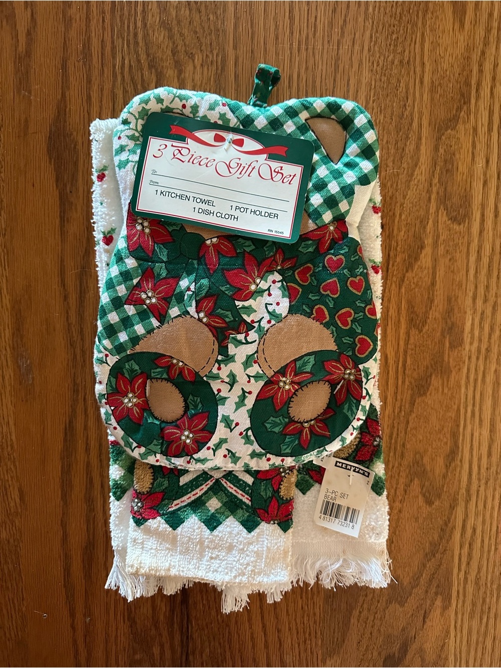 Holiday Bear Poinsettia 3-Piece Vintage Kitchen Set 1990s